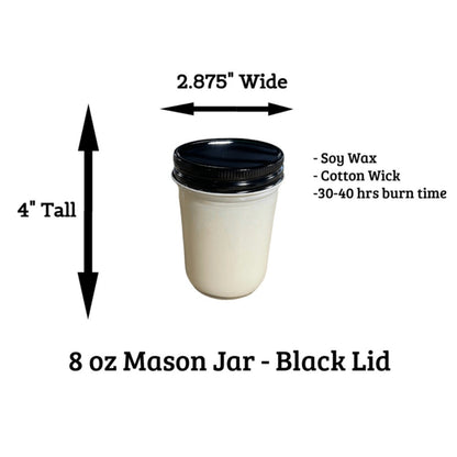 8oz Strawberry Cheesecake Candle in Clear Mason-Style Glass Jar with Black Screw Lid and Single Size