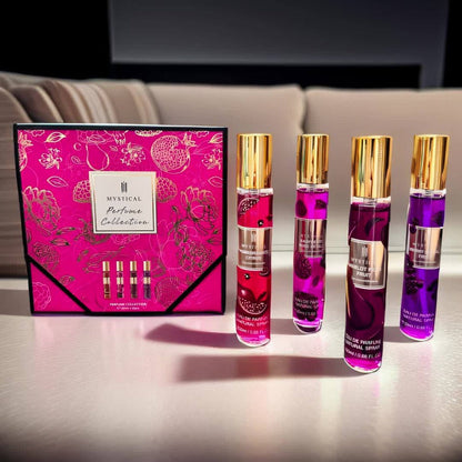 Mystical Women's Perfume Gift Set 4 Piece Travel Size 20ml - Fresh Fruity Unisex Scent - Mini for Bath Time, Home Spa and Personal Care