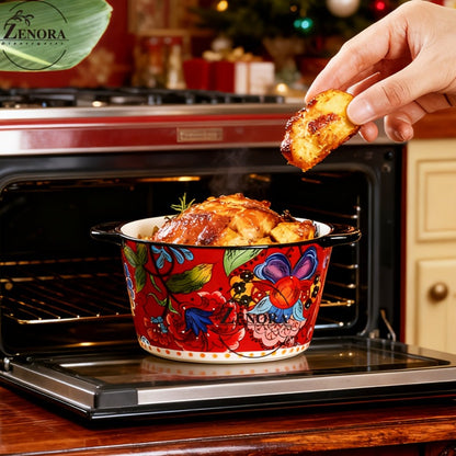 Giant Ceramic Extra-Deep Serving Bowl With Handles, 101oz, Bohemian Hand-Painted, Chip-Resistant