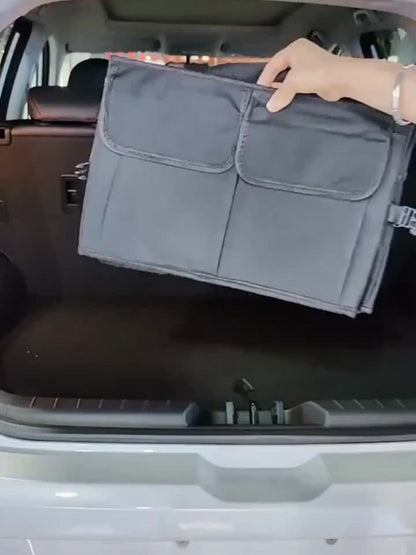 Car Trunk Organizer, Foldable Nylon Cargo Box with Adjustable Securing Straps, Side Pockets and Carry Handles