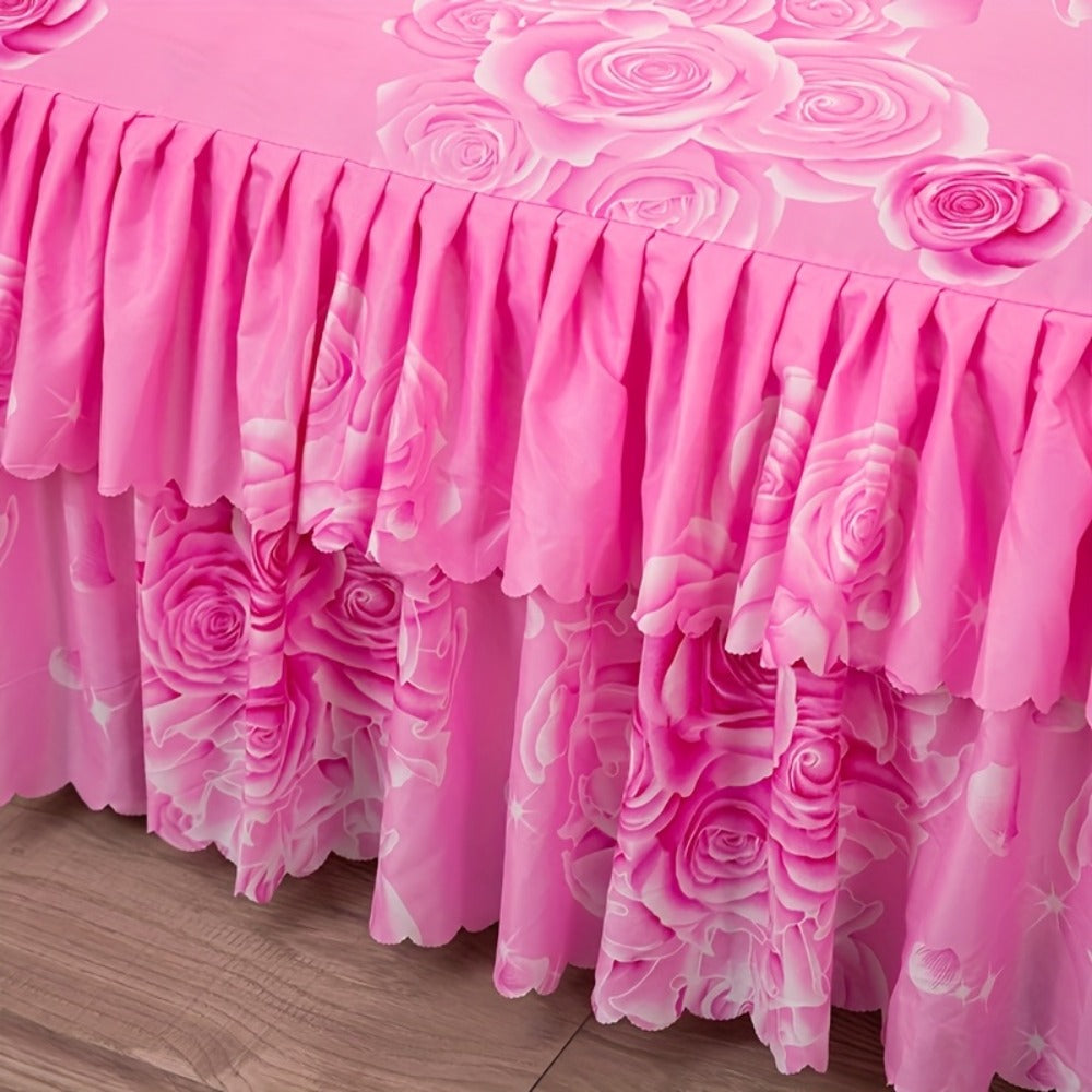 Floral Bed Skirt Set 3-Piece, 1 Ruffled Dust Ruffle Bed Skirt + 2 Pillowcases, Peony & Botanical Print