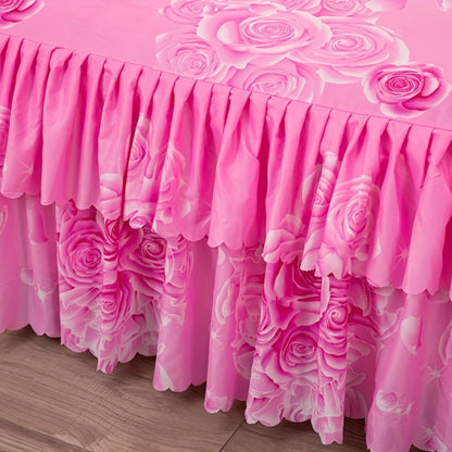 Floral Bed Skirt Set 3-Piece, 1 Ruffled Dust Ruffle Bed Skirt + 2 Pillowcases, Peony & Botanical Print