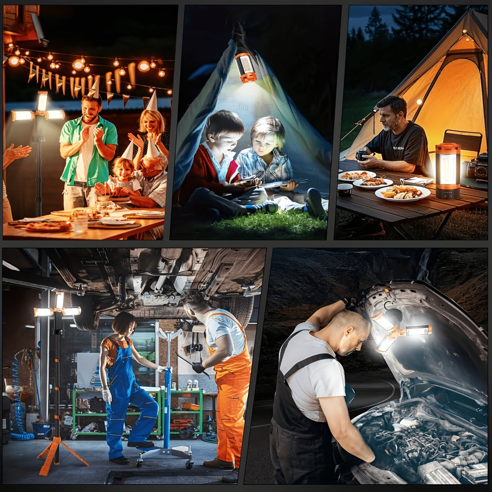Rechargeable Camping Light 12000mAh with 79 Inch Detachable Tripod Stand, Dimmable 3-Head LED Work Light