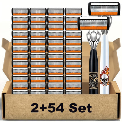 Men's Razor Set with Stainless Steel Replacement Blades – Reusable Handle & High-Capacity Blade Kit for Smooth Close Shave