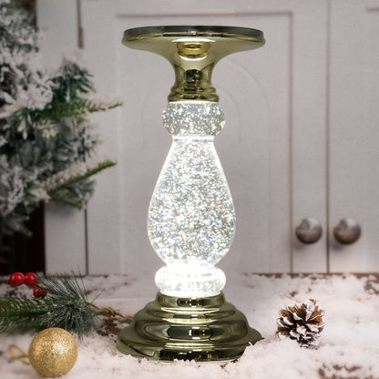 LED Swirling Candle Holder with On/Off Switch – Polished Acrylic Pedestal Base Fits 3-Wick Candles Up to 4 Inch Silver Gold Centerpiece