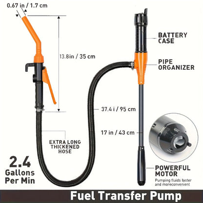 Electric Siphon Pump 2-Pack – Battery Operated Fuel Transfer Pump 2.6 GPM for Gas Diesel Oil, 35" Hose, Portable Hand Fuel Pump Multi-Use