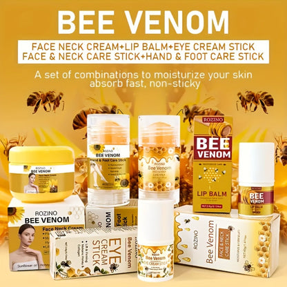 Bee Venom Body Care Set 5pcs Full Body Kit for Lips Face Neck Hands Feet, Non-Greasy Fast Absorption