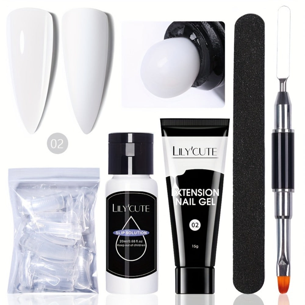 Builder Gel Nail Extension Kit – Quick Build UV LED Acrylic Gel in White Nude Pink Crystal for Nail Construction Overlay Sculpting Salon
