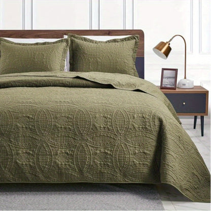 Quilt Set 3 Piece Lightweight Microfiber Bedspread with Pillow Shams – Coin Pattern Coverlet All Season Soft Bed Quilt Full Queen King