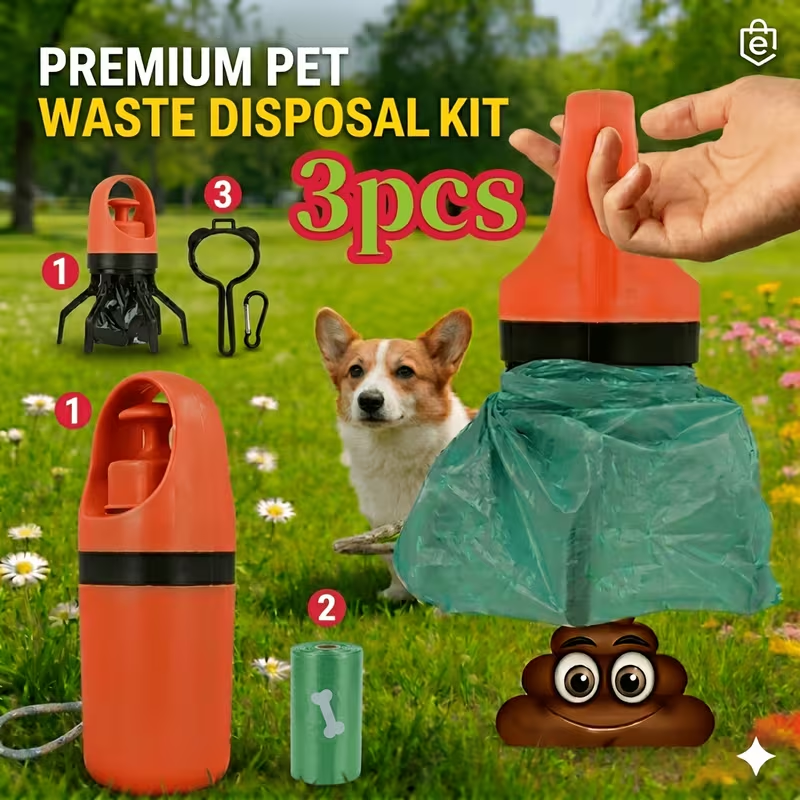 Dog Poop Picker 3-Pack EVA Portable Scoop & Dispenser with Drawstring Bag – Lightweight Sanitary Outdoor Pet Waste Removal Tool No Battery