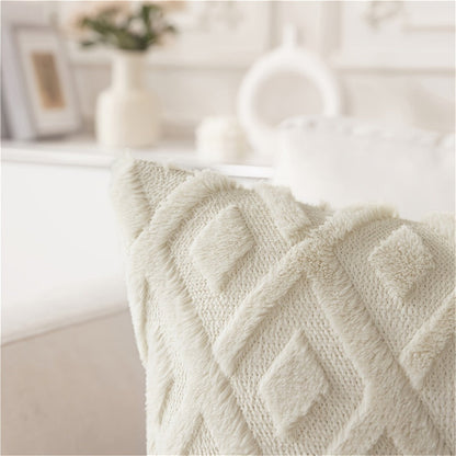 Luxury Faux Wool Pillow Covers 18x18 Set of 4 Boho Soft Plush Decorative Cushion Cases with Zipper for Couch Sofa Living Room