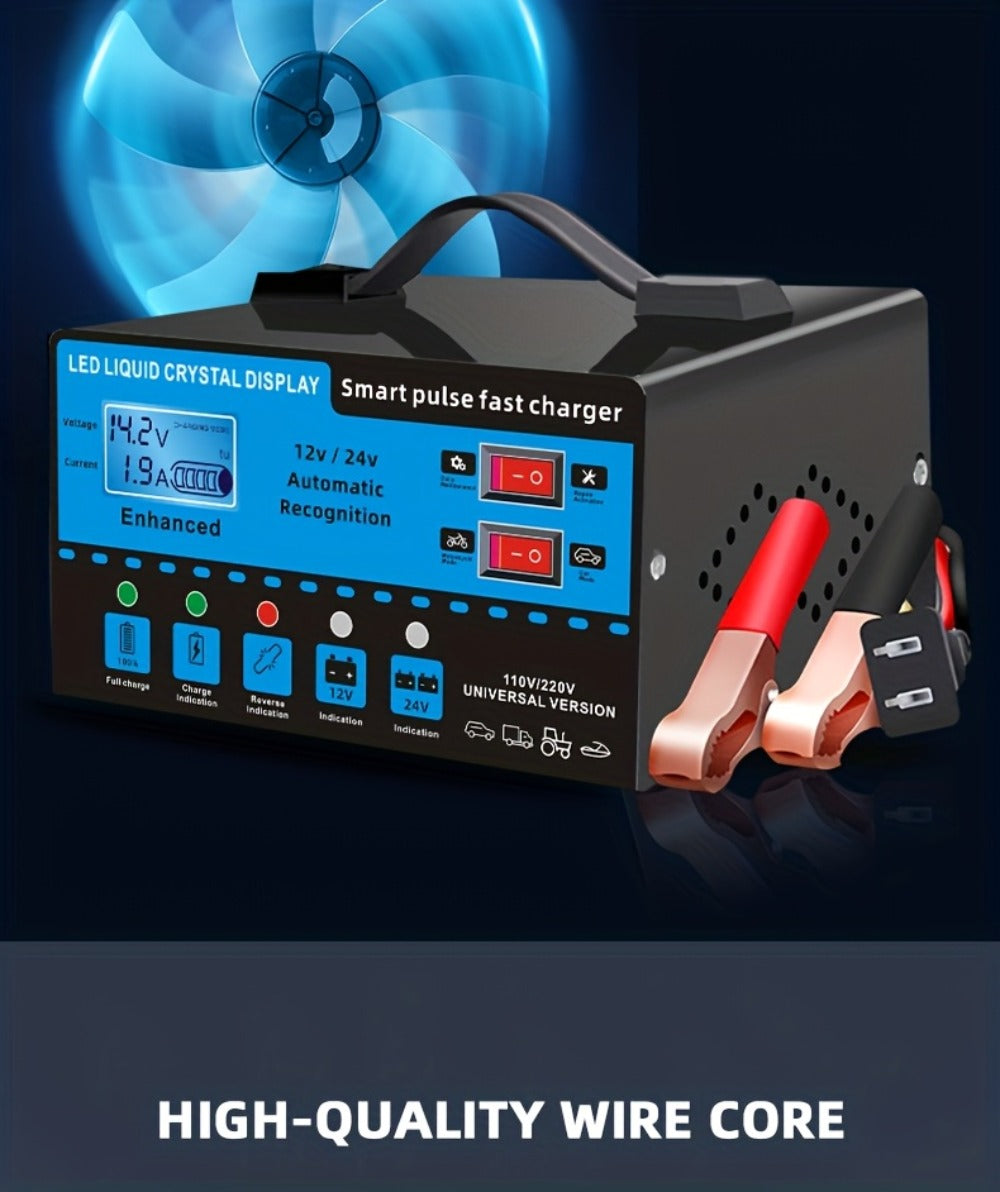 Intelligent Battery Charger & Inverter 12V & 24V – LCD Display, Trickle Maintenance, Overcharge & Short Circuit Protection for Cars Yachts
