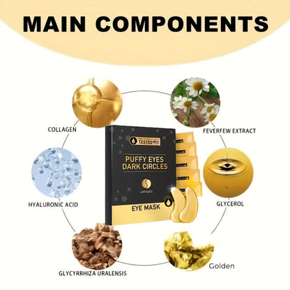 Gold Collagen Eye Patches 24 Pairs – Under Eye Masks for Dark Circles, Puffiness & Fine Lines | Hydrating Anti-Aging Gel Patches for Women
