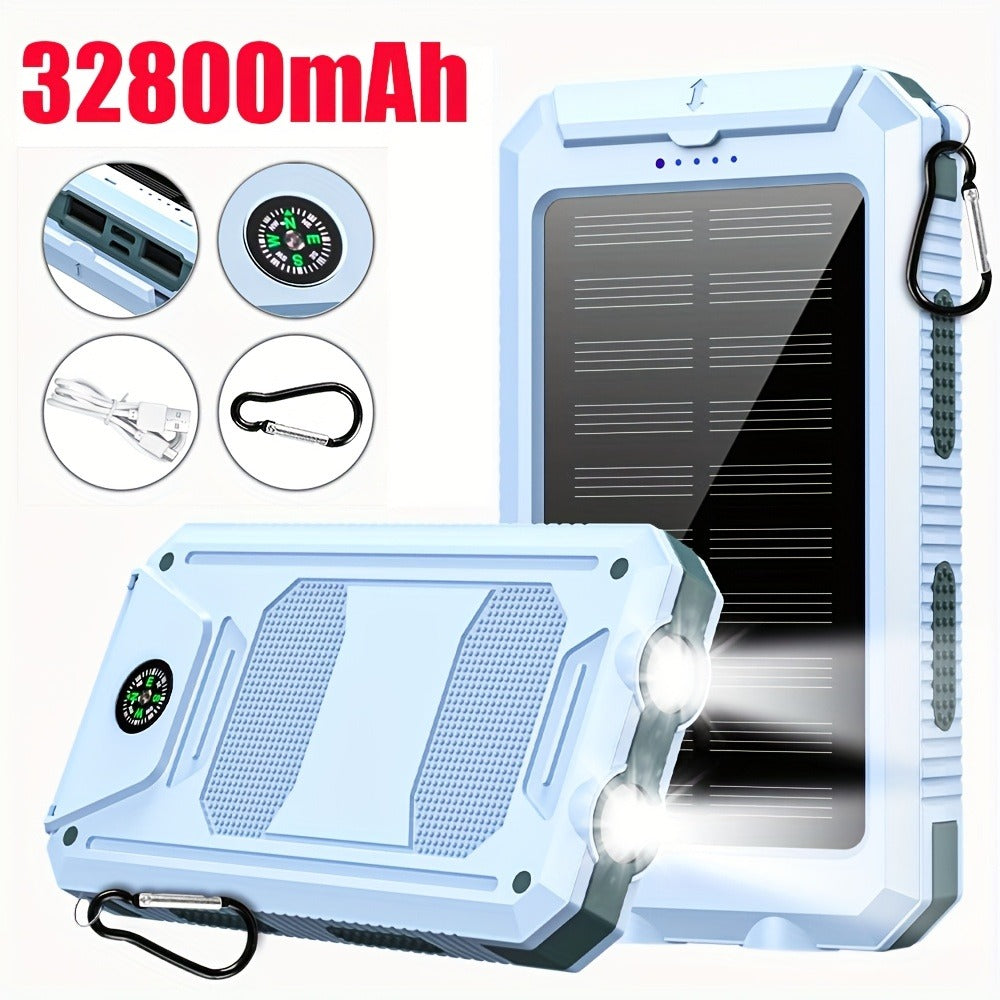 Solar Power Bank, 32800mAh or 38800mAh Wireless Charger with Up to Six Outputs, Dual Lights and Cable Options