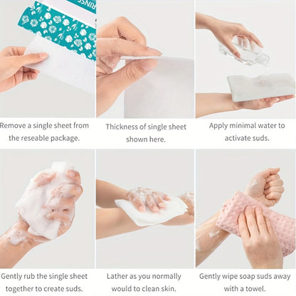 Disposable No-Rinse Foaming Bath Towels – Large 11.81" Body Wipes, Wet & Wipe Cleansing Cloths for Elderly Care, Camping, Post-Surgery