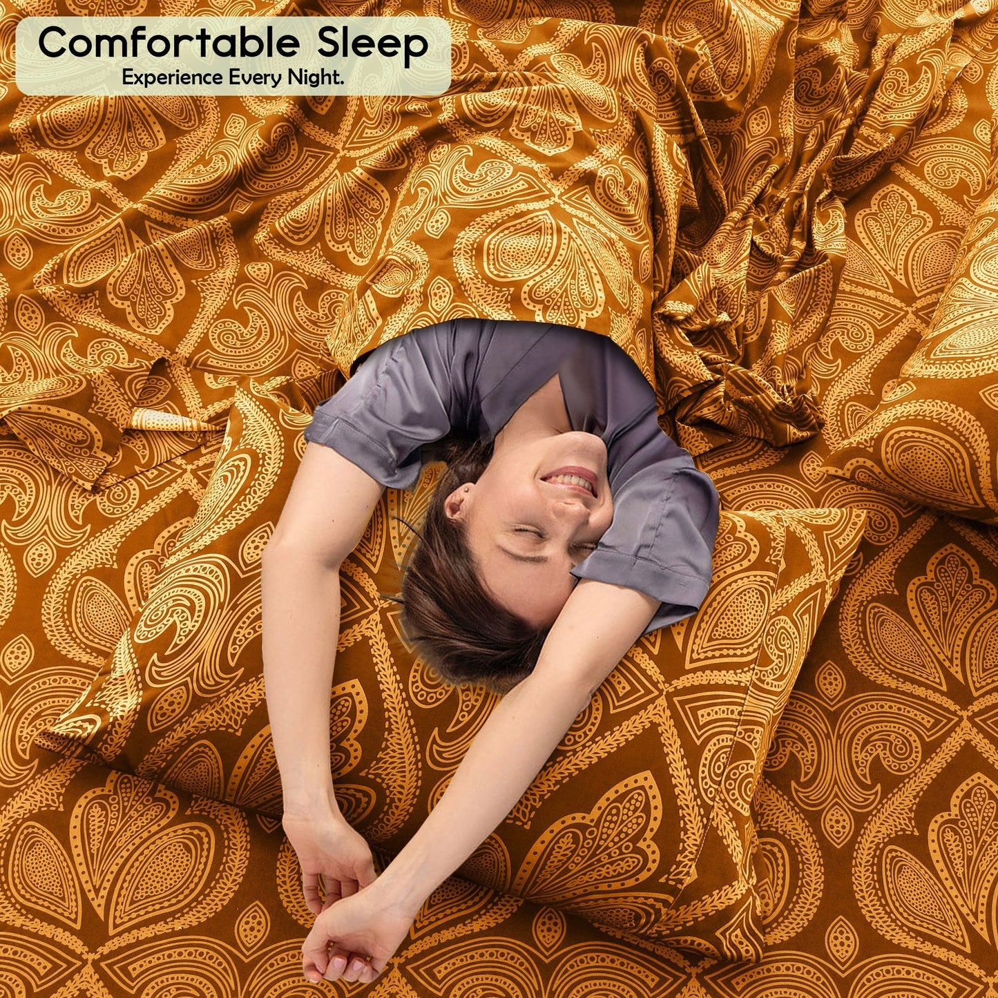 Bed Sheet Set Paisley Brushed Polyester in 4- or 6-Piece Sizing with 16-Inch Pocket and Wash Instructions