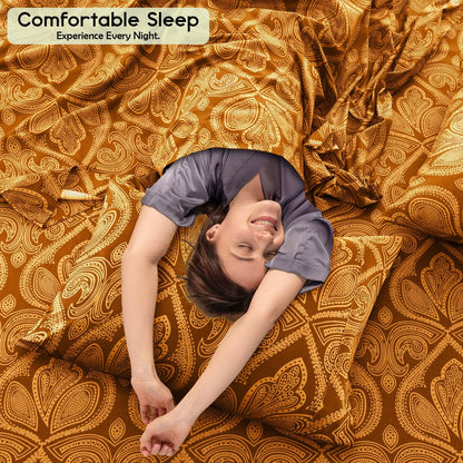 Bed Sheet Set Paisley Brushed Polyester in 4- or 6-Piece Sizing with 16-Inch Pocket and Wash Instructions