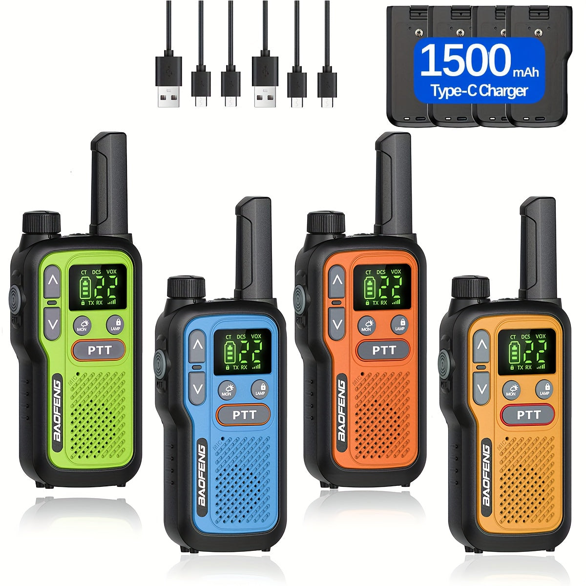 Long Range Walkie Talkies for Adults, BAOFENG 22 FRS Channels LCD Display VOX Hands-Free, USB-C Rechargeable Li-ion Battery, 2-3 Mile Range