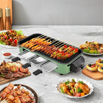 Indoor Electric Smokeless Grill 1700W with Raclette Pans, Non-Stick Plate, Portable Tabletop BBQ Griddle for Couples