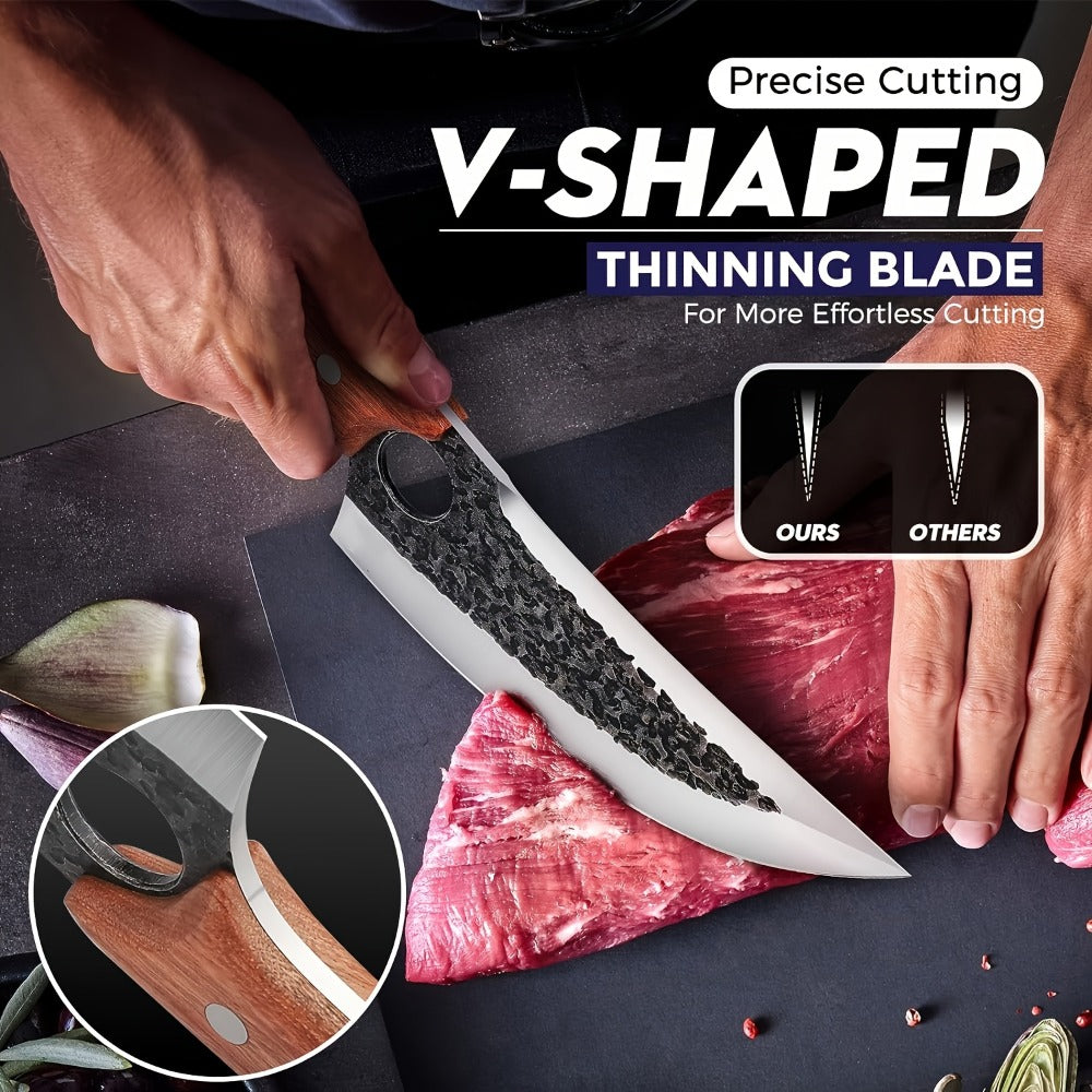 Hand Forged Viking Knife High Carbon Steel 7 Inch with Sheath Butcher Cleaver for Meat Cutting for Grilling, Camping and Outdoor Meals