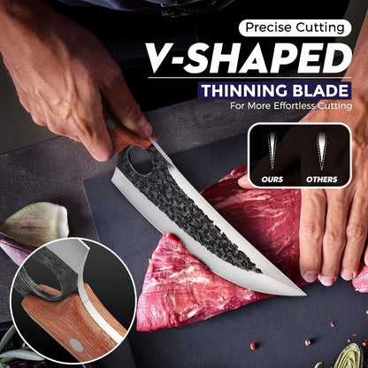 Hand Forged Viking Knife High Carbon Steel 7 Inch with Sheath Butcher Cleaver for Meat Cutting for Grilling, Camping and Outdoor Meals
