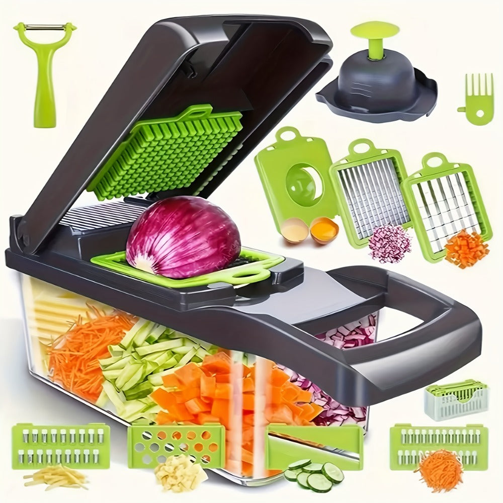 Vegetable Chopper with 3/5 Blades, Multifunctional Onion Chopper, Food Dicer & Salad Cutter with Container