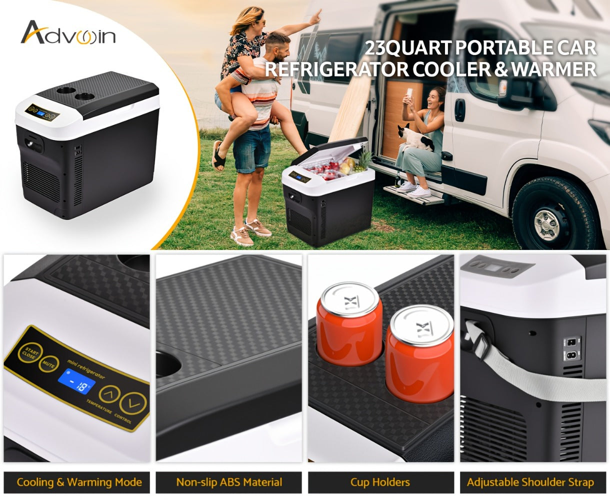 Portable Car Refrigerator Cooler & Warmer, 12V/24V DC & 120V AC Thermoelectric Fridge with Dual-Core Cooling