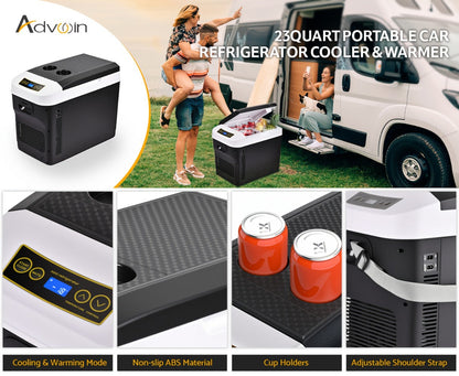 Portable Car Refrigerator Cooler & Warmer, 12V/24V DC & 120V AC Thermoelectric Fridge with Dual-Core Cooling
