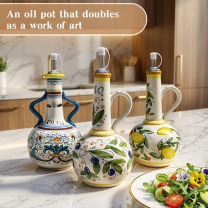 Ceramic Oil and Vinegar Dispenser Set Hand-Painted Underglaze Anti-Drip Leak-Proof Kitchen for Home Cooking, Dining and Outdoor Meals