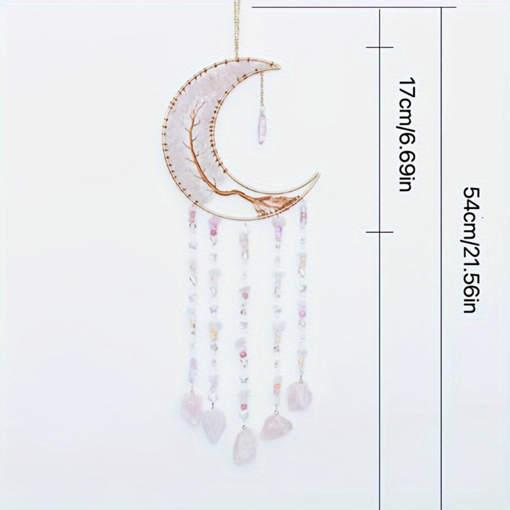 Dreamcatcher Moon Suncatcher Wall Hanging, Handmade Boho Wind Chime Pendant for Indoor Outdoor Garden