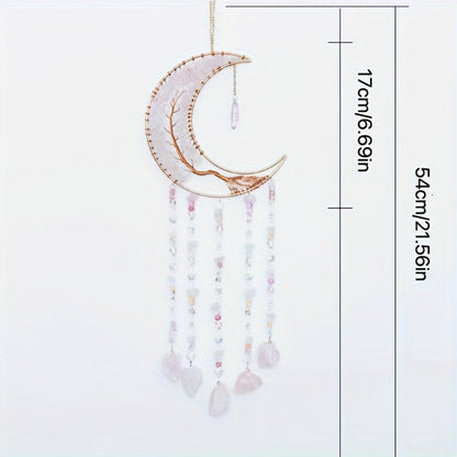 Dreamcatcher Moon Suncatcher Wall Hanging, Handmade Boho Wind Chime Pendant for Indoor Outdoor Garden