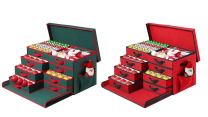 Christmas Ornament Storage Box 128 Slots 8 Trays Stackable Large Capacity Holiday Organizer with Lid Side Open Adjustable Dividers Removable