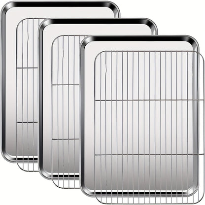 Baking Sheet and Rack Set Stainless Steel Half Sheet Pan with Cooling Rack Rust Free for Cookie for Grilling, Camping and Outdoor Meals