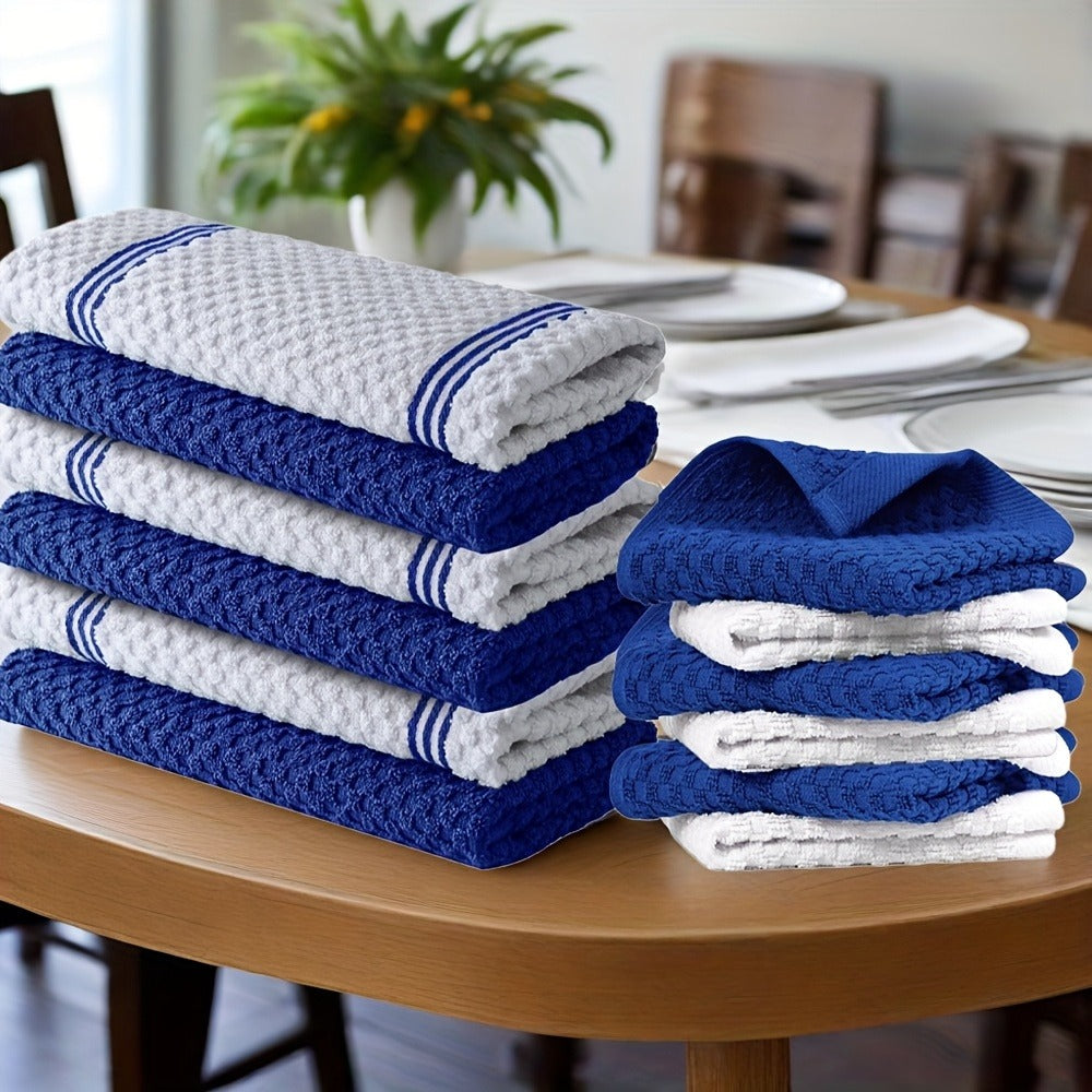 Kitchen Hand Towels, Twelve-Piece Cotton Kitchen Towel Set with Six 15 x 25-Inch Hand Towels and Six 12 x 12-Inch Washcloths
