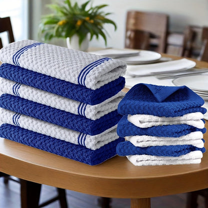 Kitchen Hand Towels, Twelve-Piece Cotton Kitchen Towel Set with Six 15 x 25-Inch Hand Towels and Six 12 x 12-Inch Washcloths