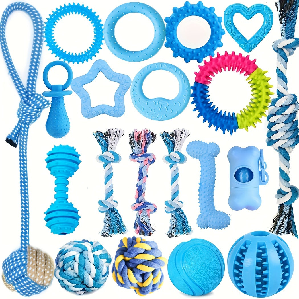 Puppy Chew Toys 20 Pack – Dog Teething Toys Set with Rubber Chew Toys, Rope Toys & Interactive Balls for Small & Medium Breed Dogs