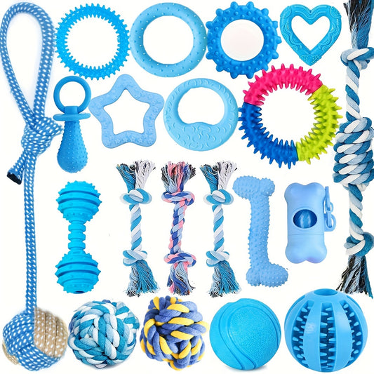 Puppy Chew Toys 20 Pack – Dog Teething Toys Set with Rubber Chew Toys, Rope Toys & Interactive Balls for Small & Medium Breed Dogs