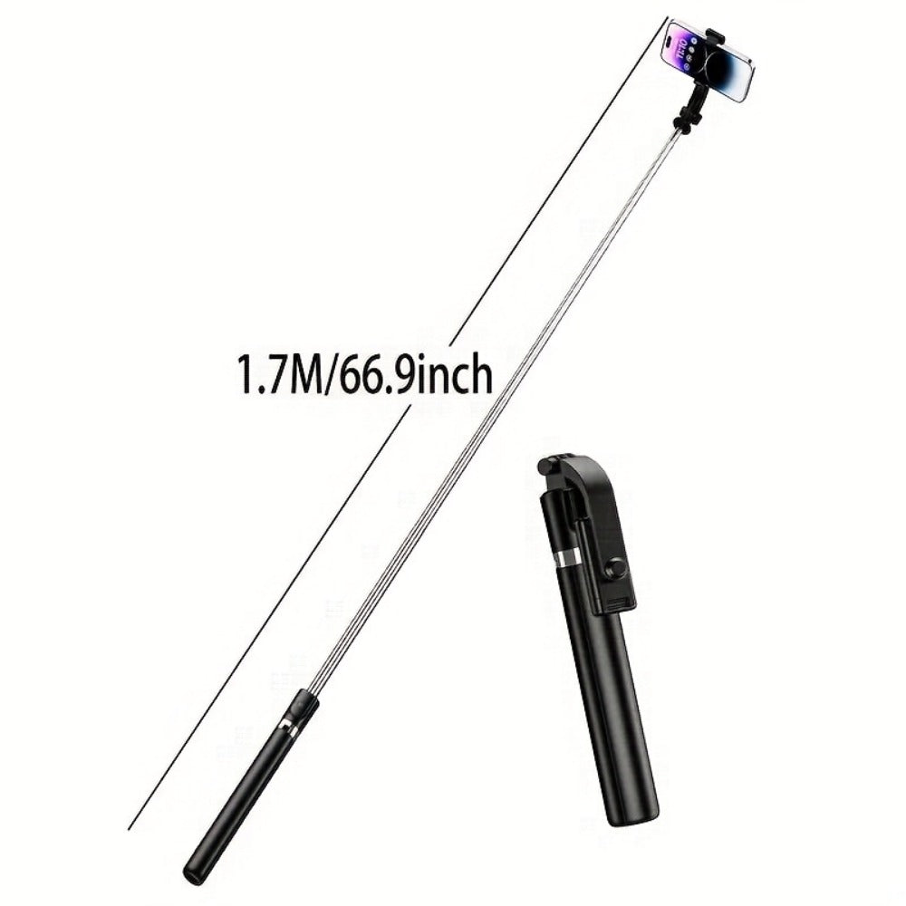66.9-Inch Selfie Stick Tripod with Telescoping Silver Pole, Wide Black Floor Base and Remote