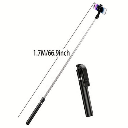 66.9-Inch Selfie Stick Tripod with Telescoping Silver Pole, Wide Black Floor Base and Remote