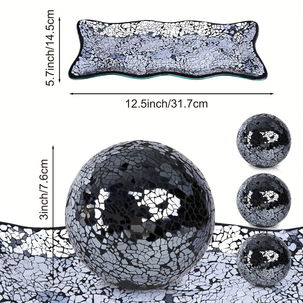 Decorative Glass Balls for Bowls 3 Inch Set of 3 with Glass Tray for Entryways, Bedrooms and Living Spaces