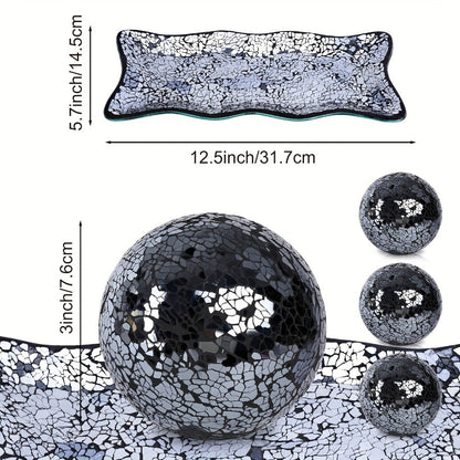 Decorative Glass Balls for Bowls 3 Inch Set of 3 with Glass Tray for Entryways, Bedrooms and Living Spaces