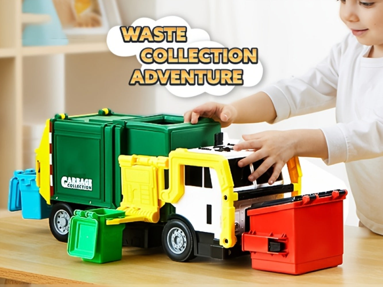 Garbage Truck Toy Set 16-Inch Large Friction-Powered with Lights & Sounds, Color-Coded Trash Bins