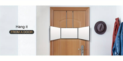 3-Way Self Haircut Mirror with LED Light & Accessories – 360° View Anti-Fog HD Glass, Height Adjustable Door Wall Table Mount