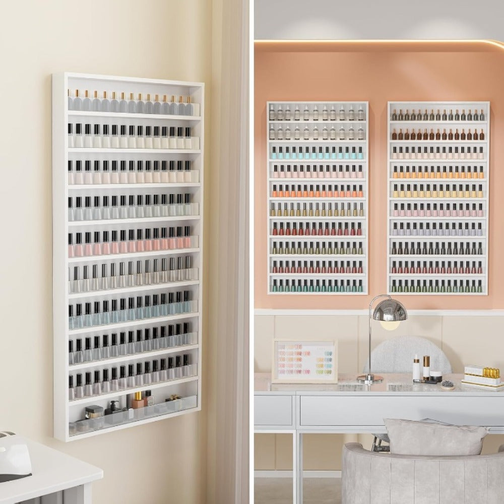 Wall Mount Nail Polish Rack Organizer 6 or 10 Tier with Acrylic Baffle Salon Display Shelf for Gel Polish