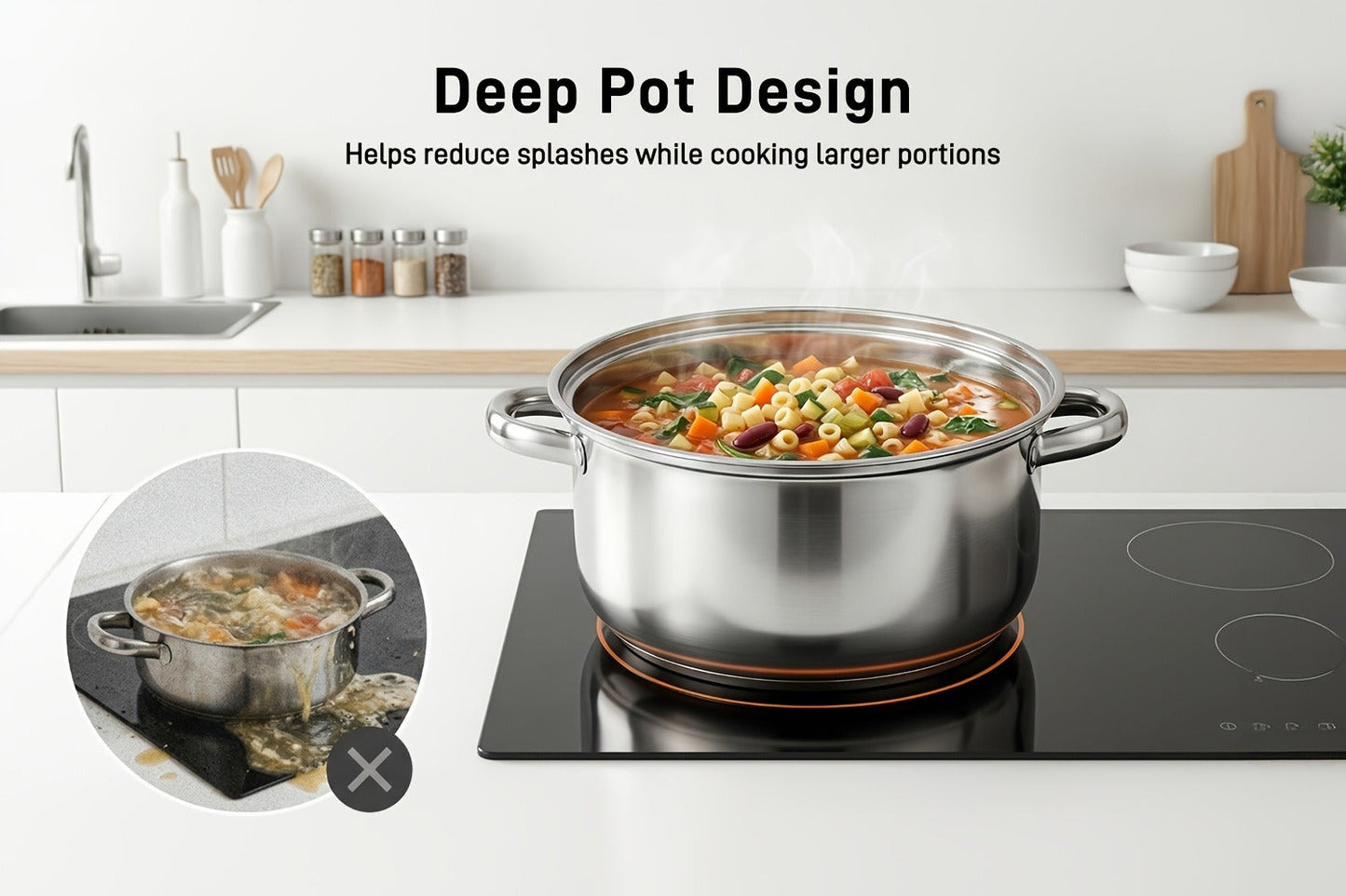 Stainless Steel Soup Pot Apple Pot Heat Resistant Handles Versatile Cookware for Boiling for Home Cooking, Dining and Outdoor Meals