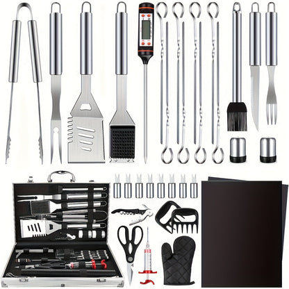 Thirty-Six-Piece BBQ Grill Tool Kit with Carry Case, Two Grill Mats, Heat Glove and Cooking Utensils