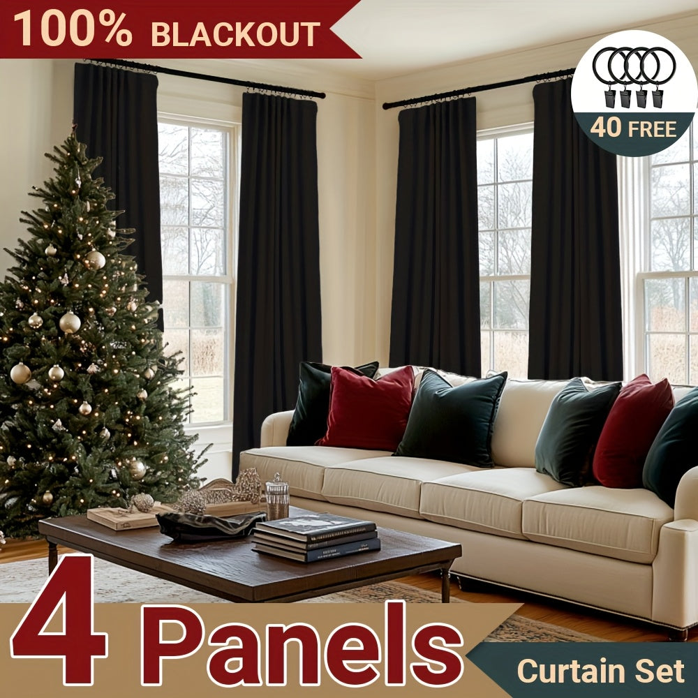 100% Blackout Curtains 4 Panels Faux Linen Textured Thermal Insulated Drapes – Room Darkening Window Curtains for Living Room Bedroom