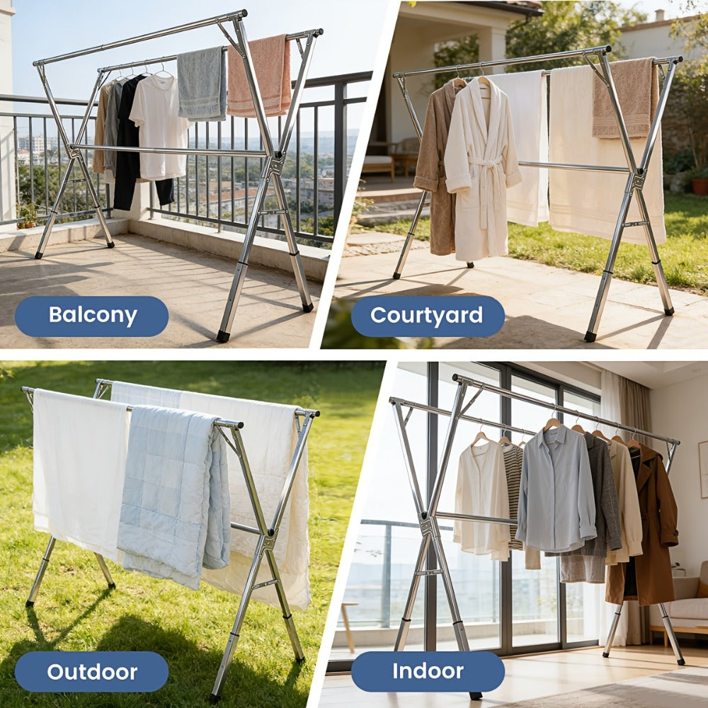 Clothes Drying Rack Foldable Heavy Duty – Upgraded X-Frame Collapsible Laundry Drying Rack for Indoor Outdoor Use