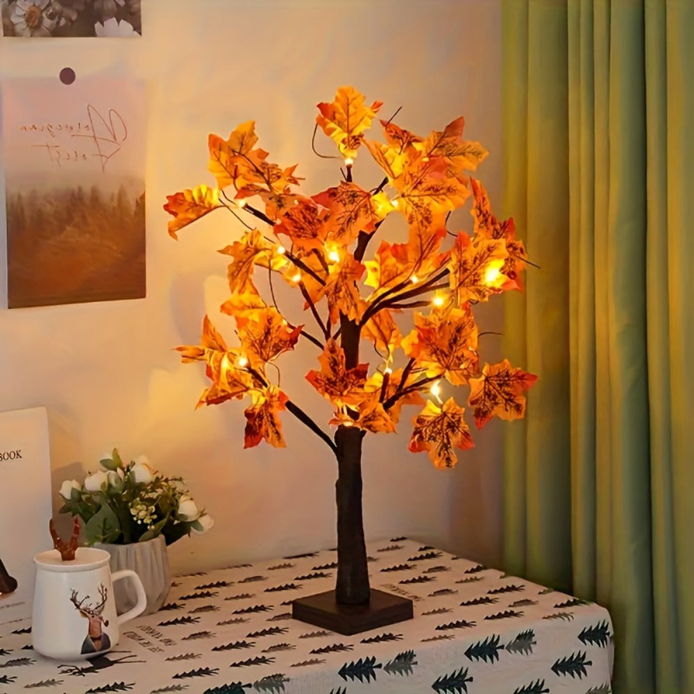 LED Maple Leaf Tree Table Lamp 2 Pack - 21 Inch Battery Powered Artificial Tree Light for Entryways, Bedrooms and Living Spaces