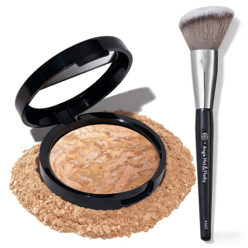 Highlighter Powder and Brush Set 2pcs for Women, Baking Formula High Gloss Illuminating Powder with Blush Brush